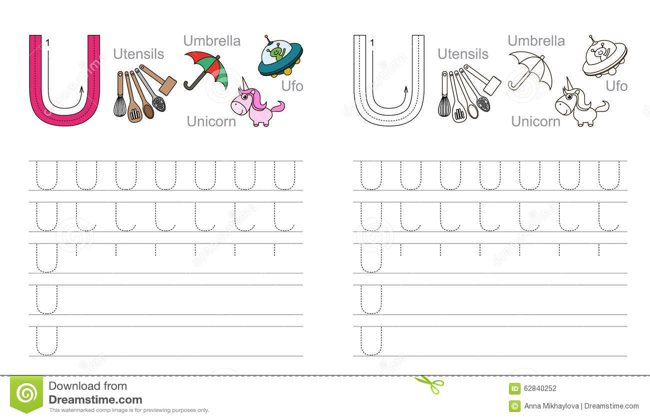 Tracing Worksheet For Letter U Stock Vector - Illustration intended for Tracing Letter U Worksheets