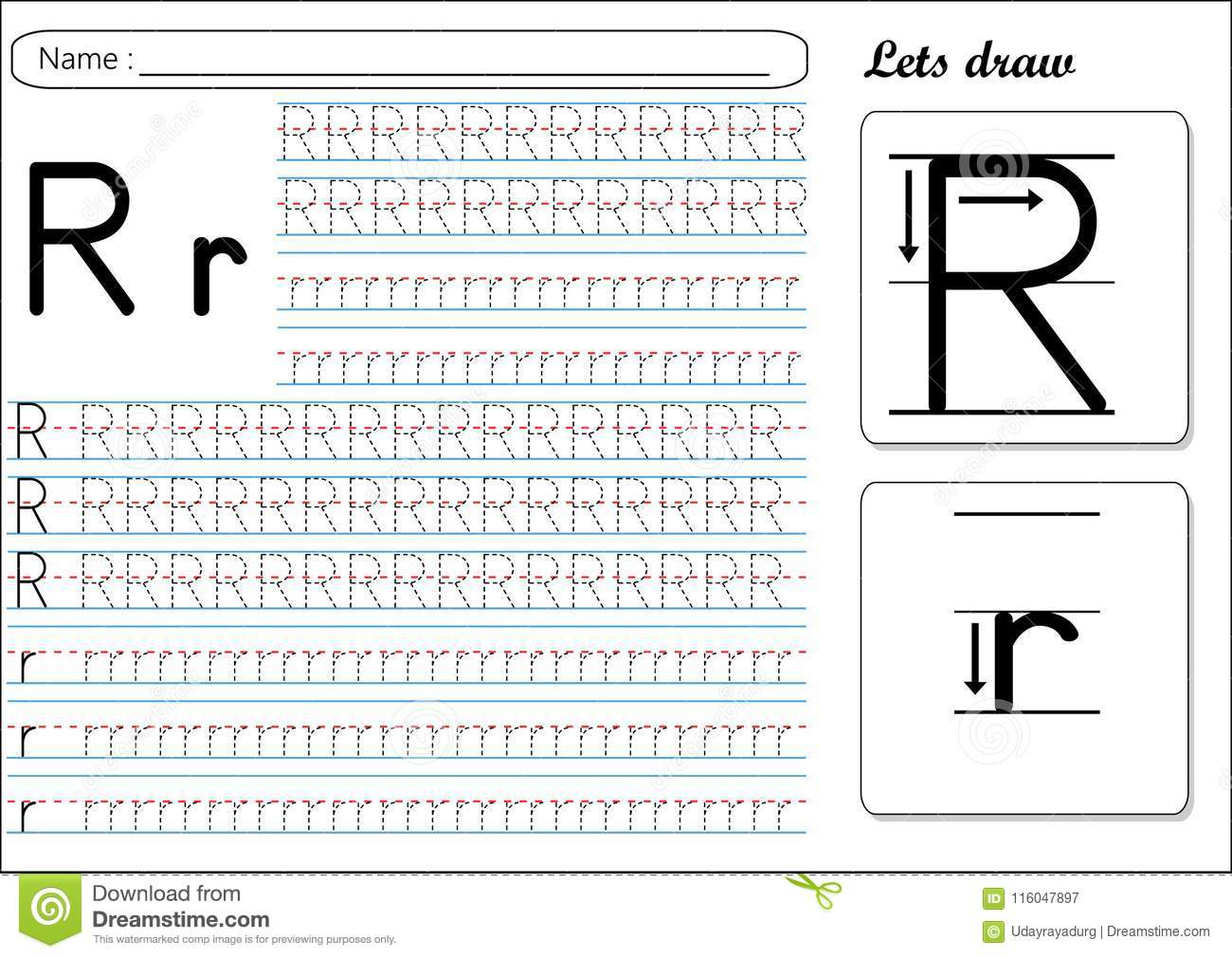 Tracing Worksheet -Rr Stock Vector. Illustration Of Tracing with Tracing Letter R Worksheets
