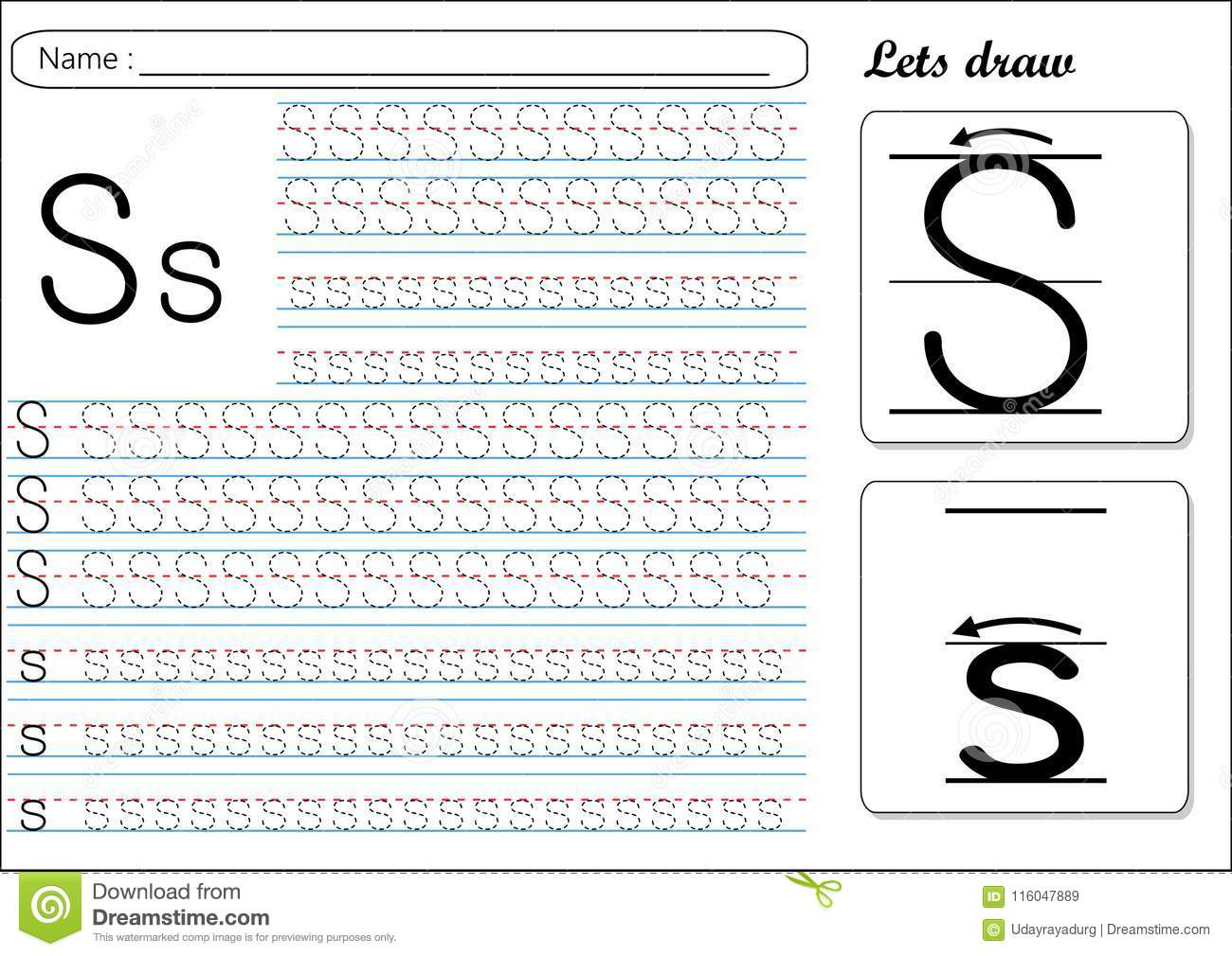 Tracing Worksheet -Ss Stock Vector. Illustration Of Learn in Children&amp;amp;#039;s Tracing Letters