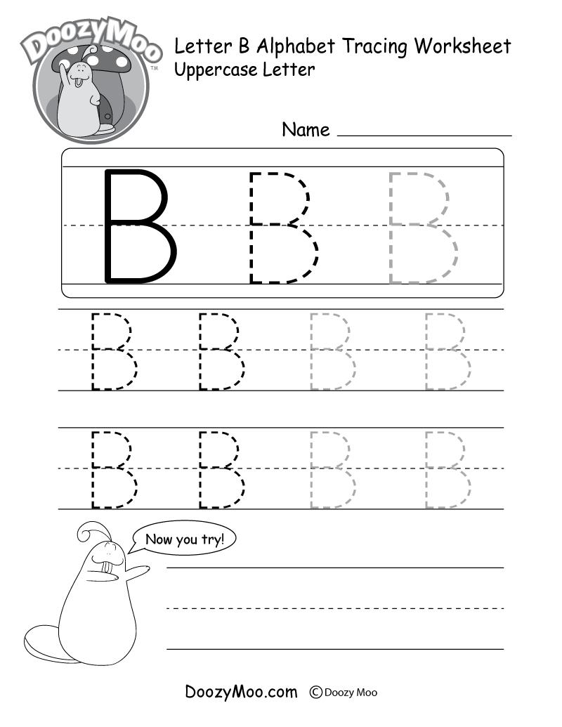 Uppercase Letter B Tracing Worksheet - Doozy Moo regarding Tracing Letter B Worksheets