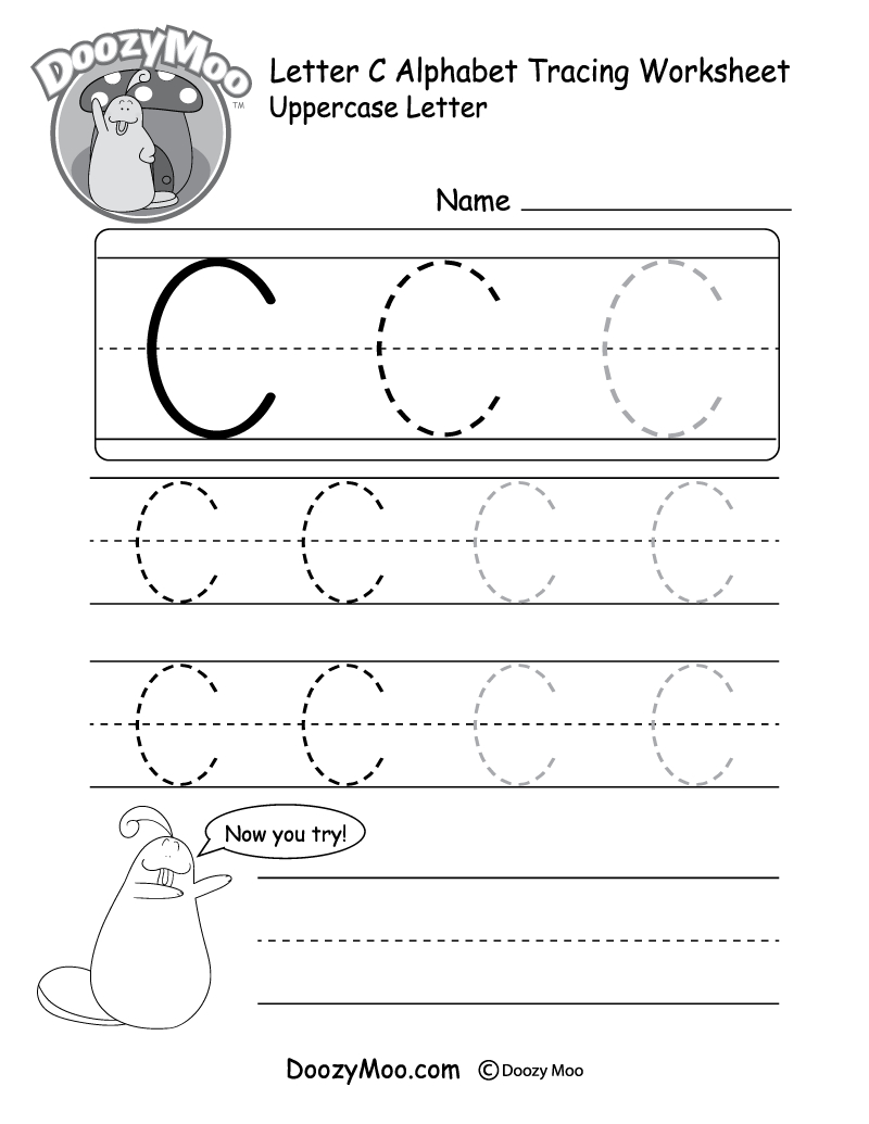 Uppercase Letter C Tracing Worksheet - Doozy Moo within Tracing Large Letters Worksheets