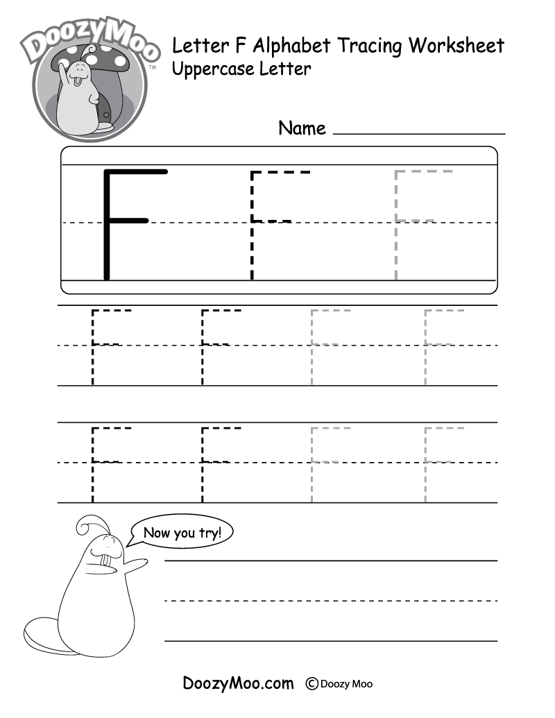 Uppercase Letter F Tracing Worksheet - Doozy Moo in Alphabet Tracing Letters Font