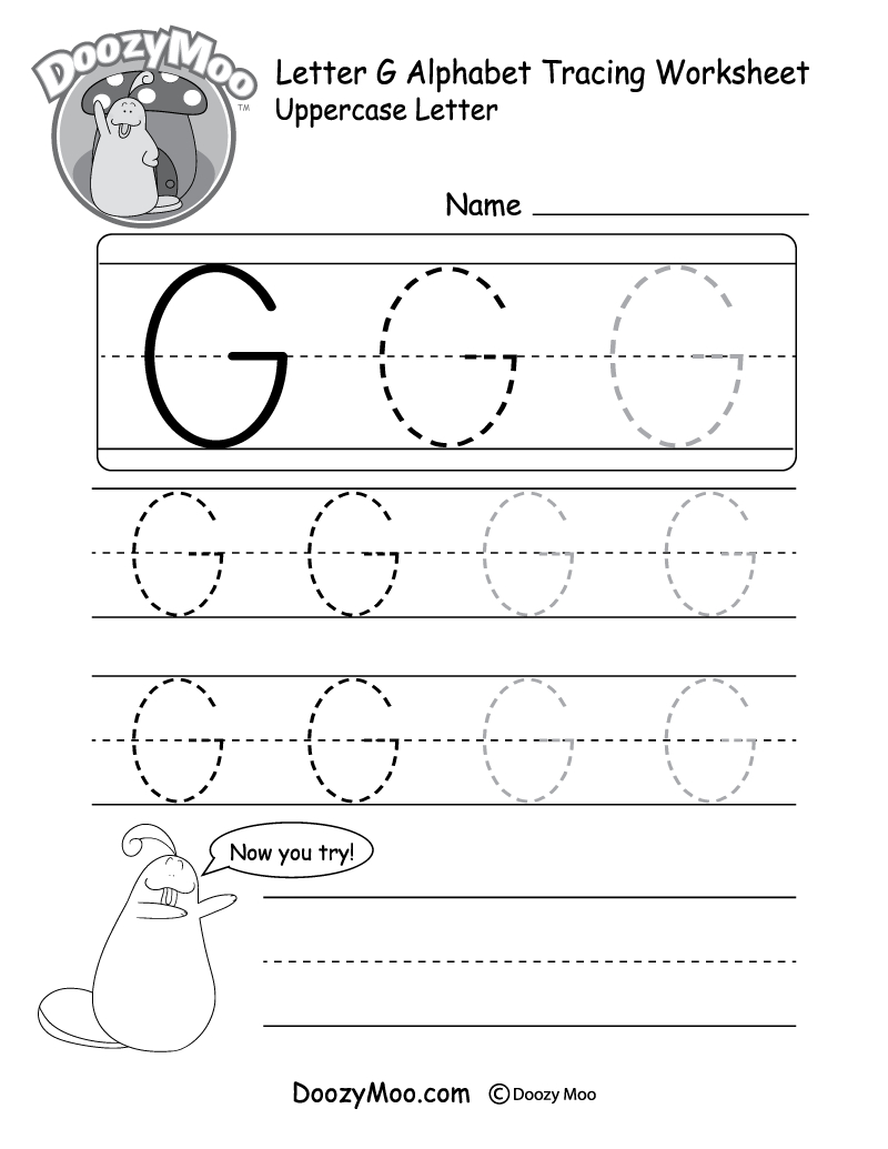 Uppercase Letter G Tracing Worksheet - Doozy Moo within Tracing Uppercase And Lowercase Letters