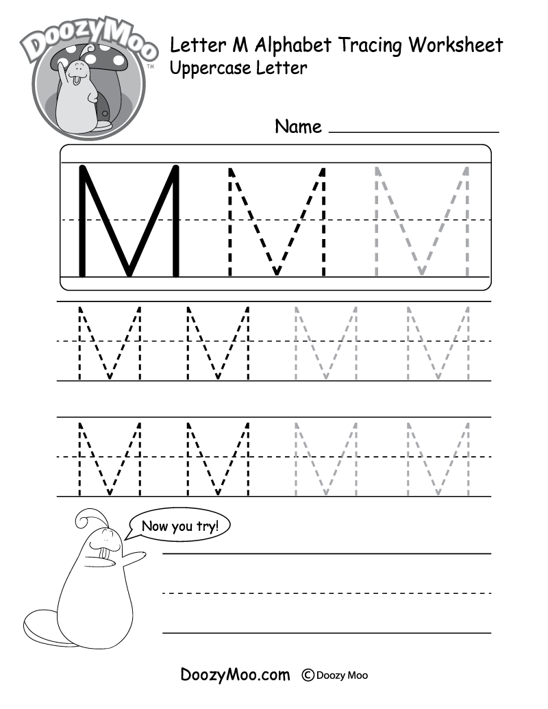 Uppercase Letter M Tracing Worksheet - Doozy Moo for Tracing Capital Letters Worksheets Pdf