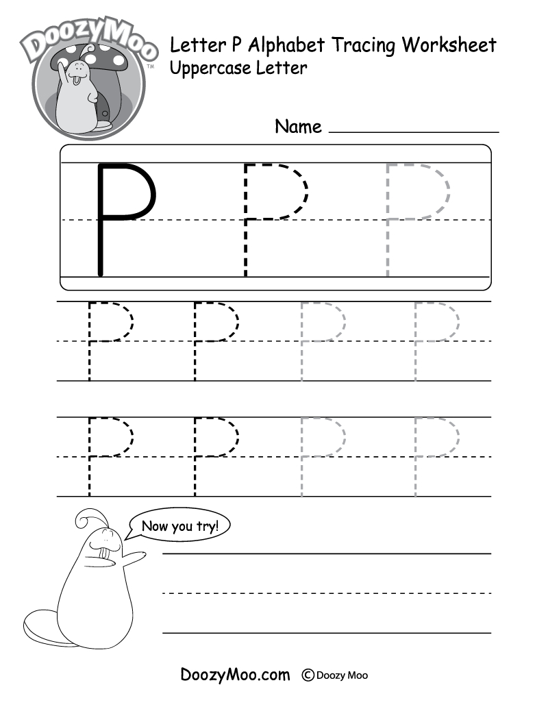 Uppercase Letter P Tracing Worksheet - Doozy Moo with Tracing Letter P Worksheets