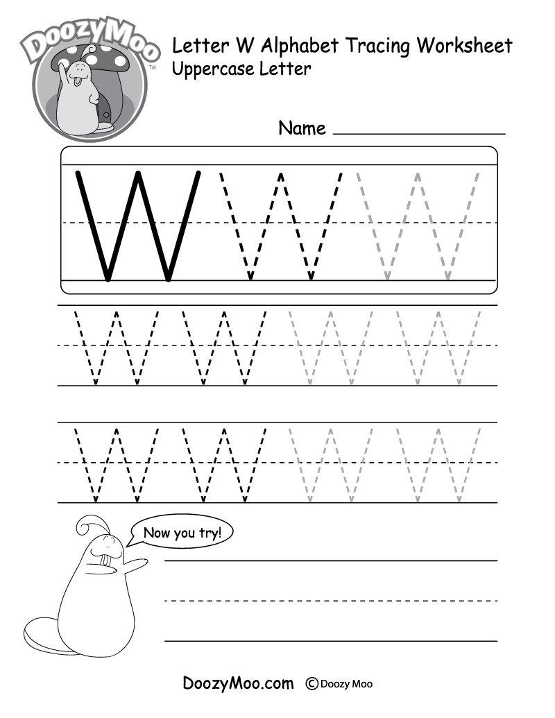 Uppercase Letter W Tracing Worksheet - Doozy Moo with Tracing Letter W Worksheets