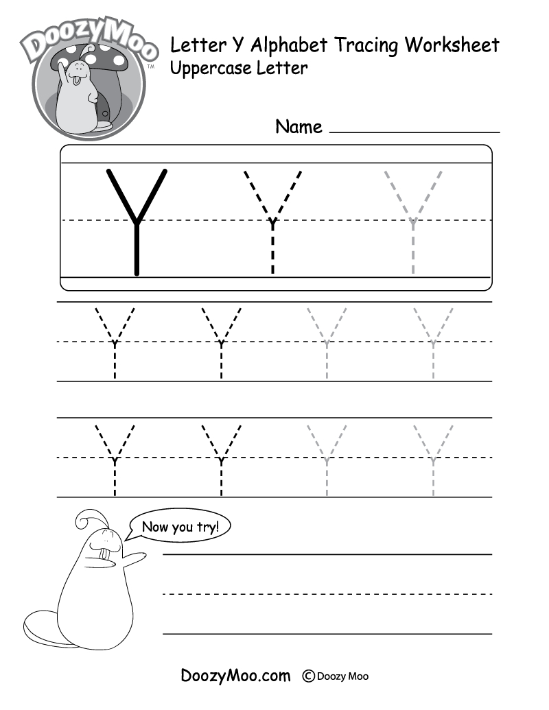 Uppercase Letter Y Tracing Worksheet - Doozy Moo pertaining to I Letter Tracing Worksheet