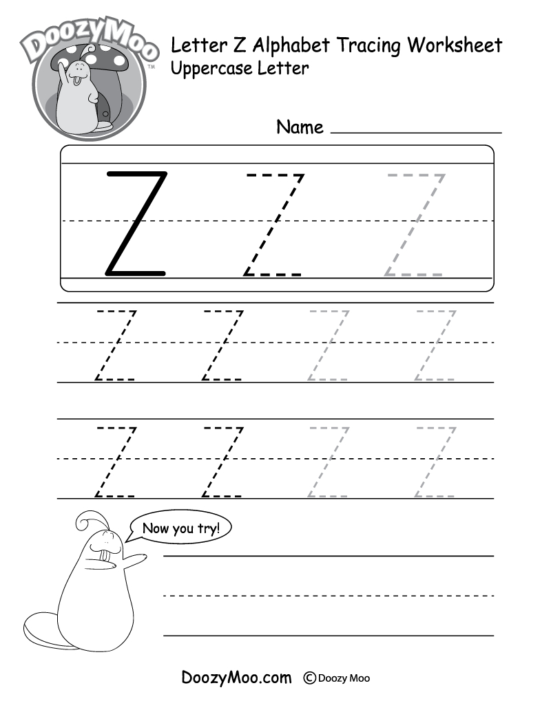 Uppercase Letter Z Tracing Worksheet - Doozy Moo with regard to Tracing Letters A To Z Worksheets