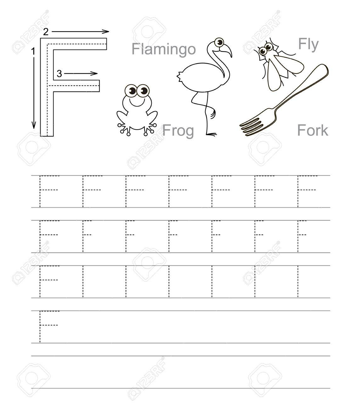 Vector Exercise Illustrated Alphabet. Learn Handwriting. Tracing.. in Tracing Letter F Worksheets