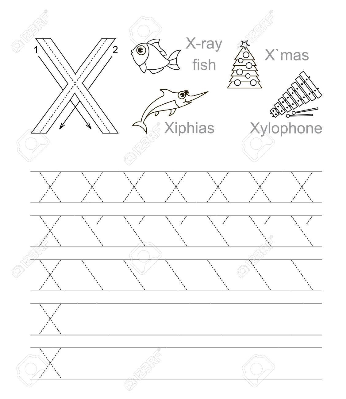 Vector Exercise Illustrated Alphabet. Learn Handwriting. Tracing.. inside Tracing Letter X Worksheets