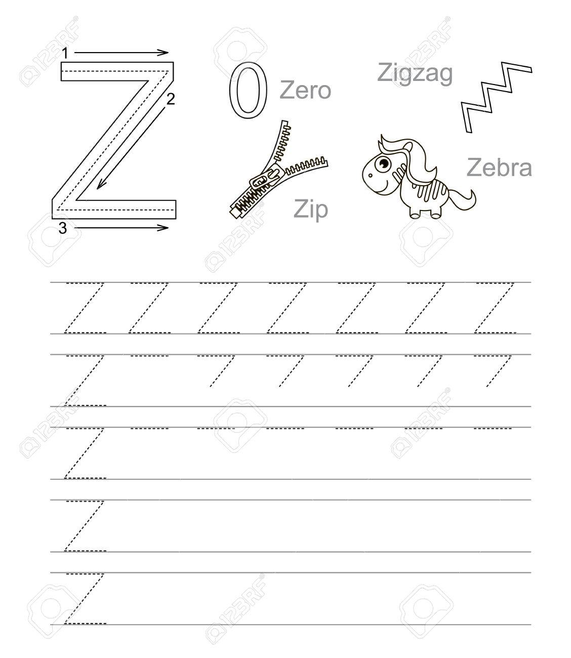 Vector Exercise Illustrated Alphabet. Learn Handwriting. Tracing.. pertaining to Tracing Letter Z Worksheets