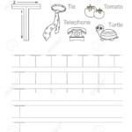 Vector Exercise Illustrated Alphabet. Learn Handwriting. Tracing.. regarding Letter T Tracing Worksheet