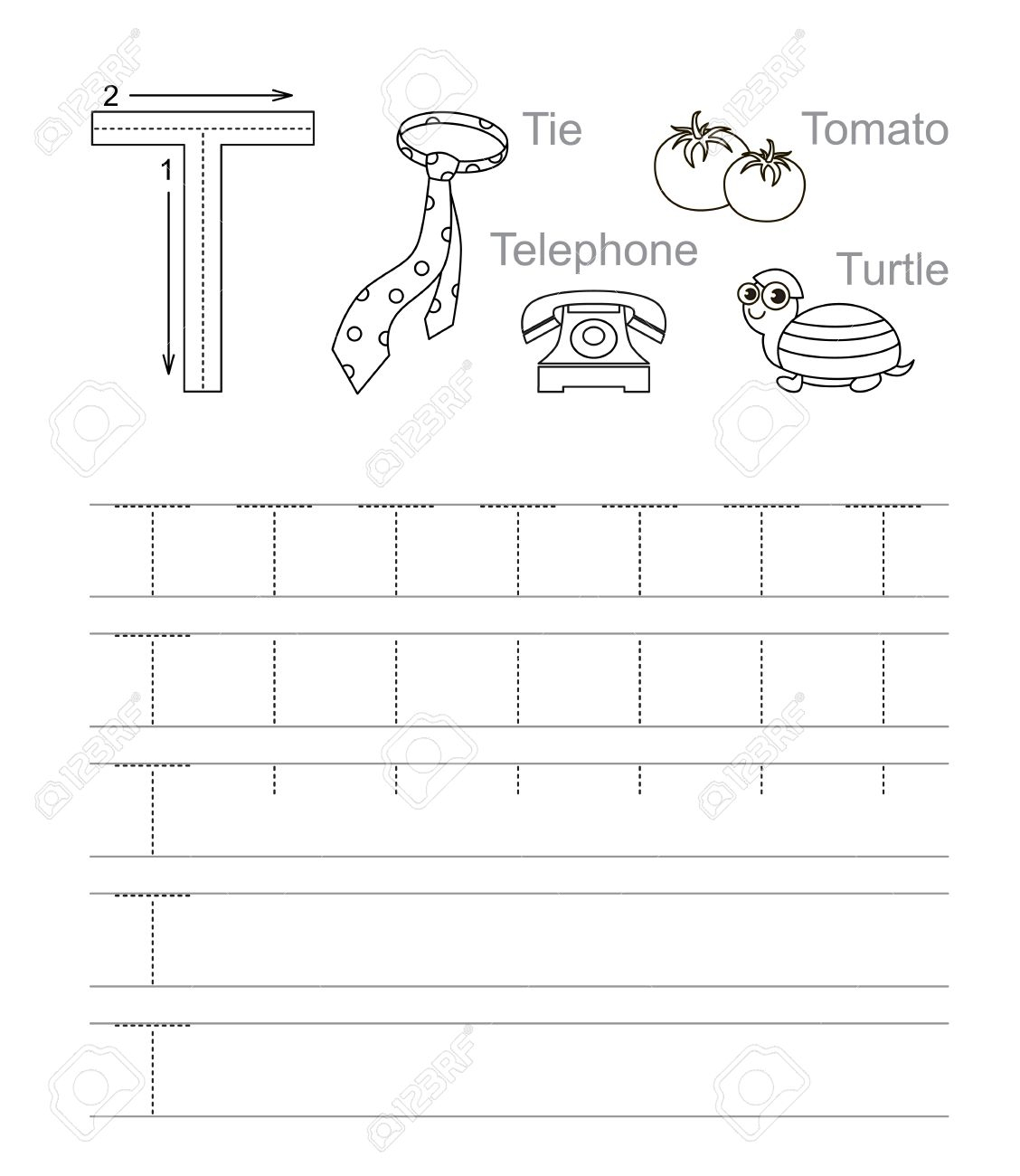 Vector Exercise Illustrated Alphabet. Learn Handwriting. Tracing.. regarding Letter T Tracing Worksheet