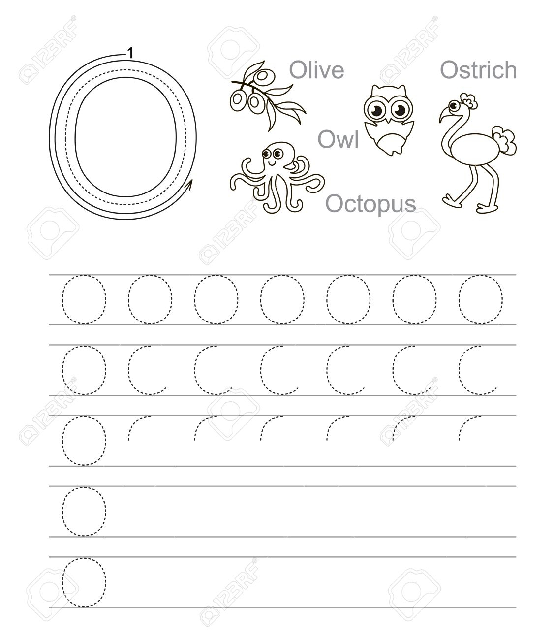 Vector Exercise Illustrated Alphabet. Learn Handwriting. Tracing.. with regard to Trace Letter O Worksheets