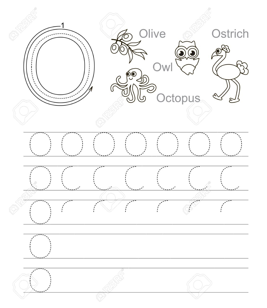 Vector Exercise Illustrated Alphabet. Learn Handwriting. Tracing.. with regard to Tracing Letter O Worksheets