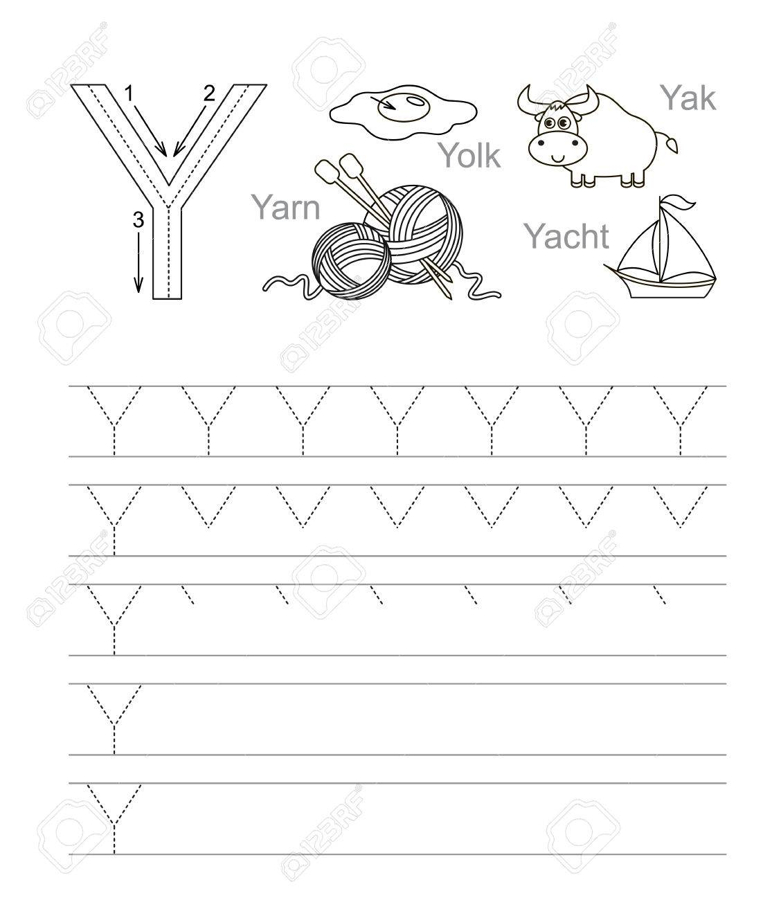 Vector Exercise Illustrated Alphabet. Learn Handwriting. Tracing.. within Tracing Letter Y Worksheets