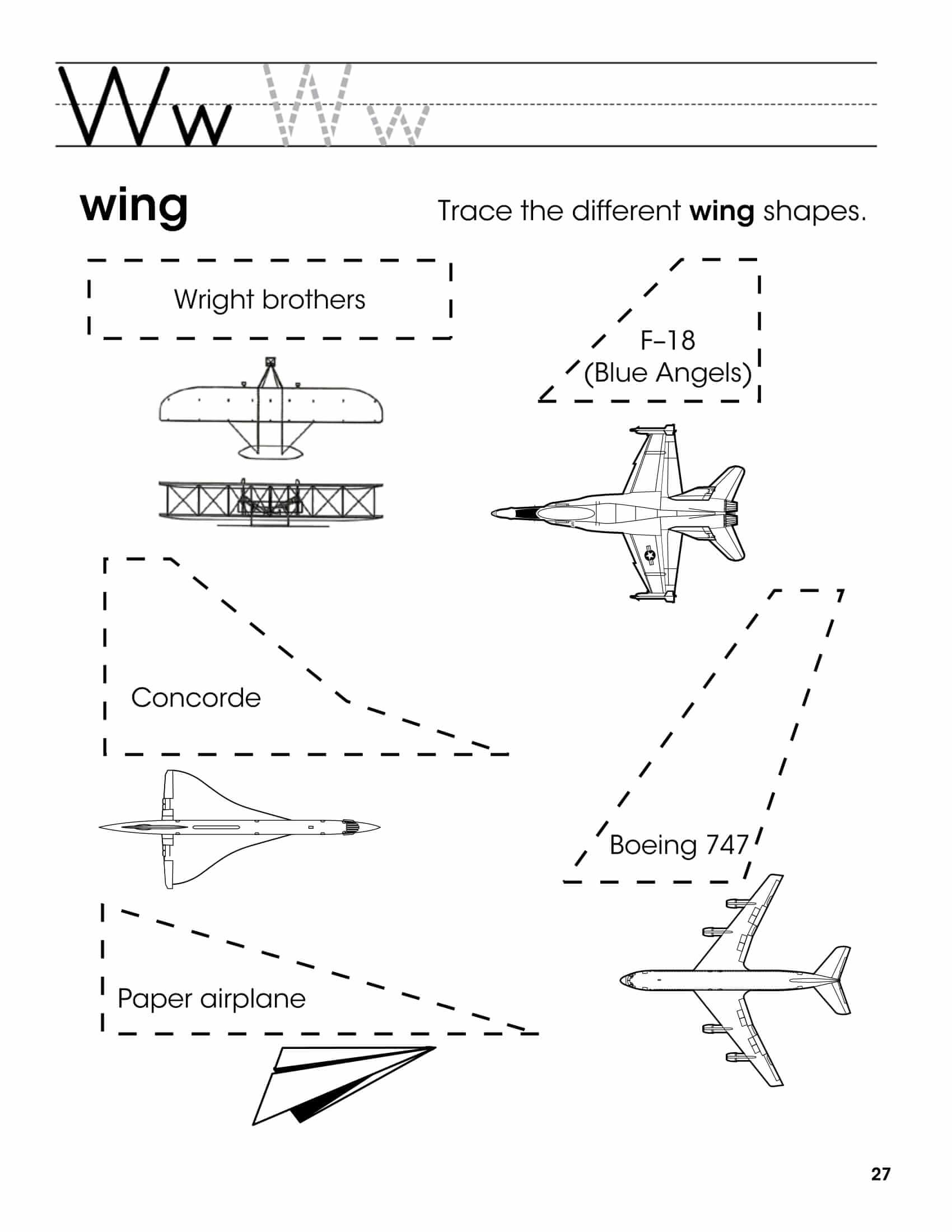 W - Trace A Letter And Trace The Different Wing Shapes for Tracing Letters And Shapes Worksheets