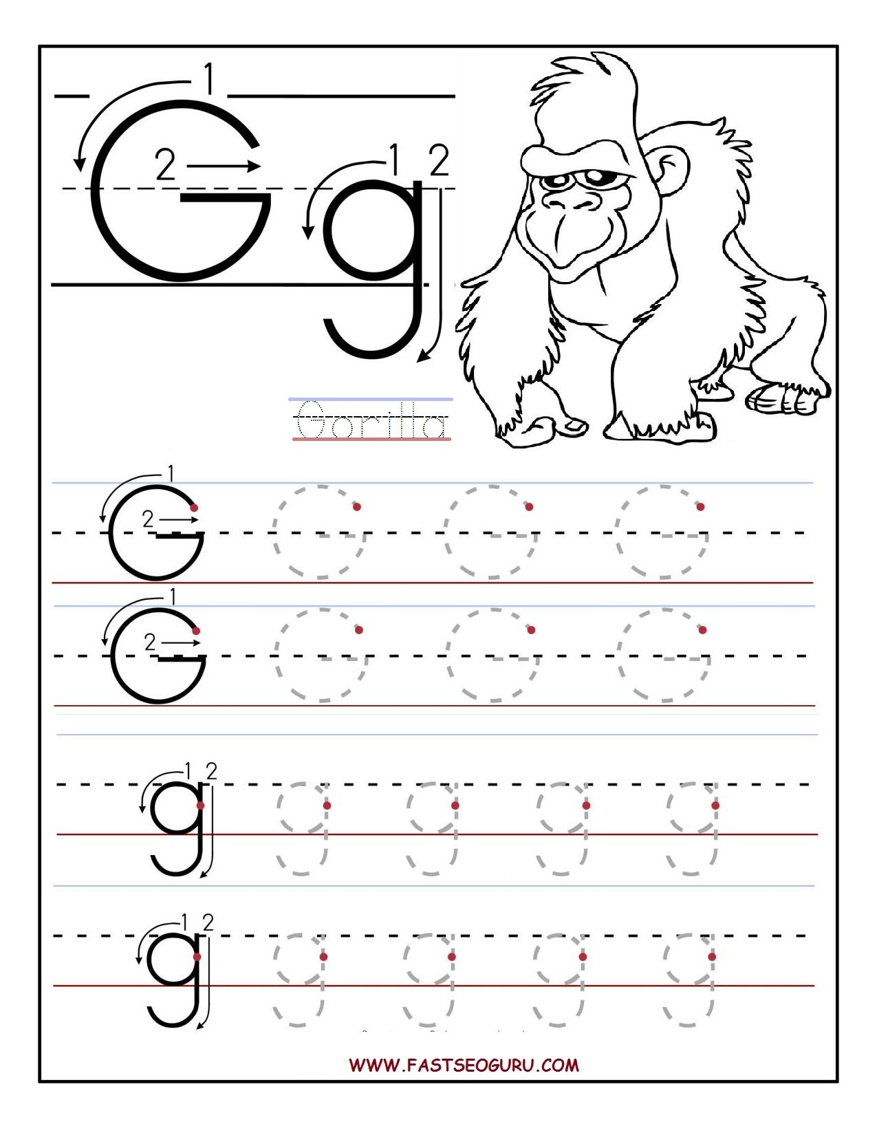 Tracing Letter G Worksheets | TracingLettersWorksheets.com