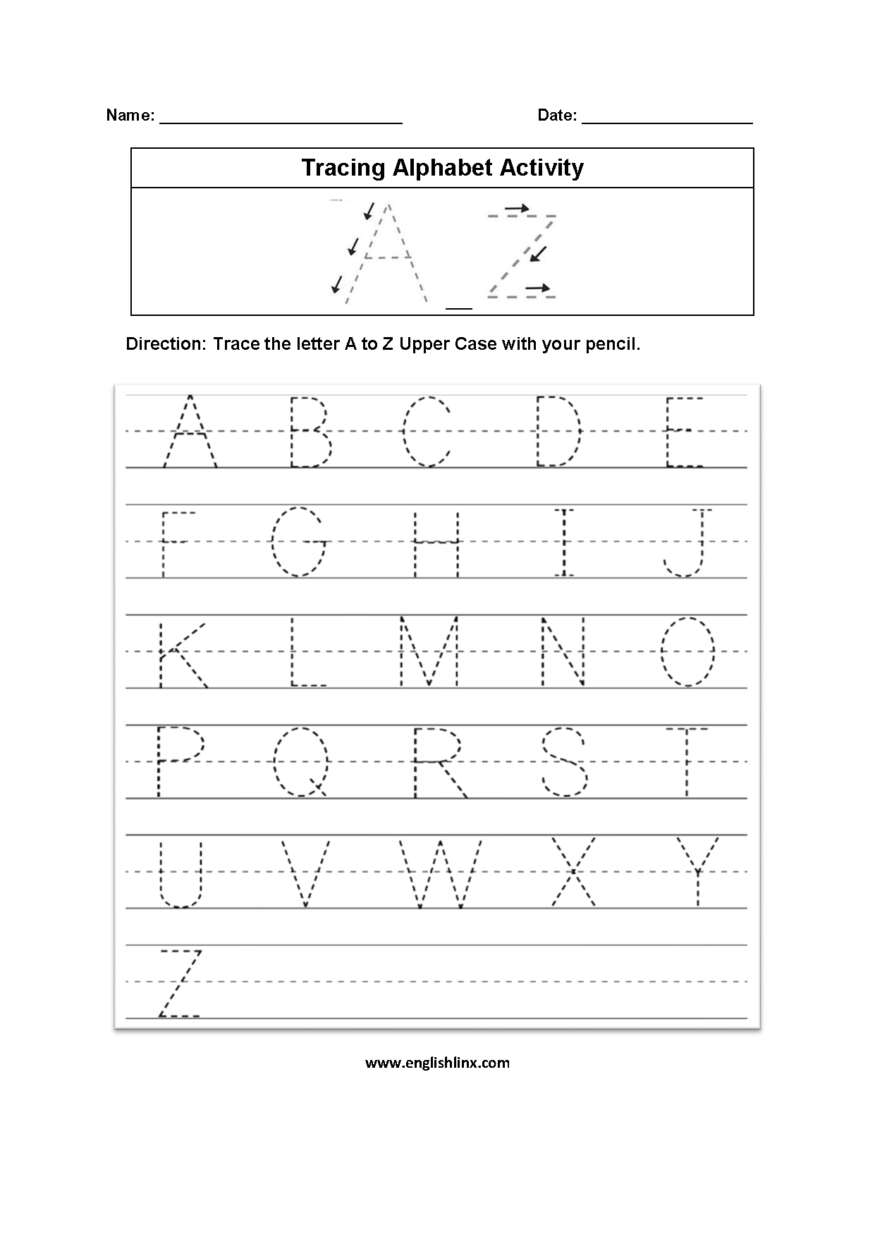 A Z Letter Formation Tracing