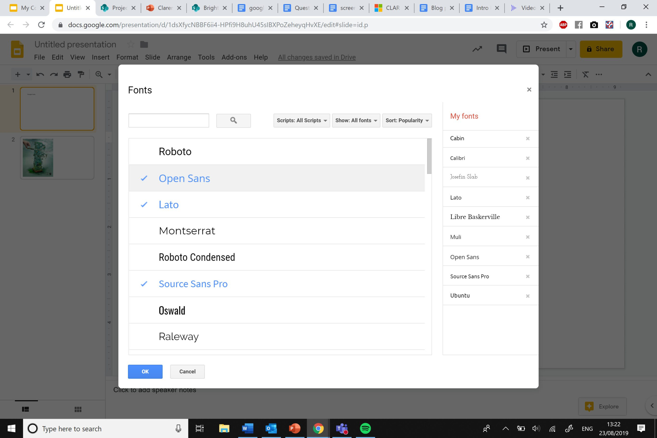 how to add fonts to google slides