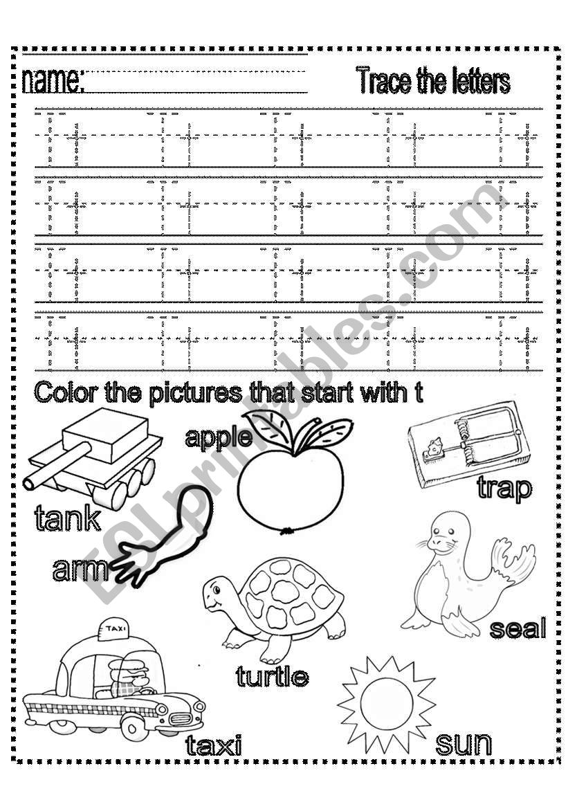 2 Page Tracing And Identifying Letter T - Esl Worksheet