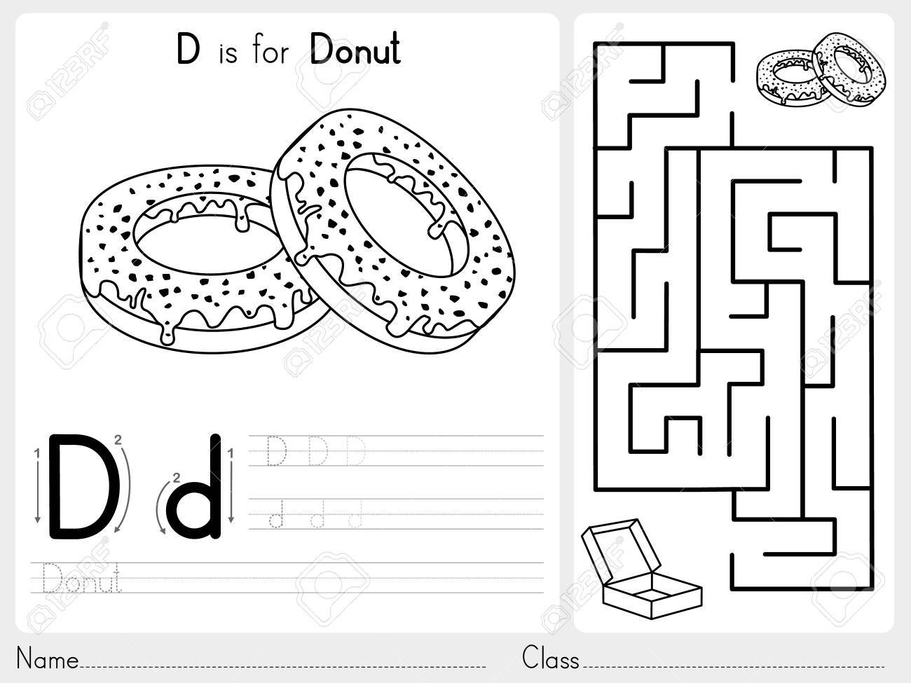 Alphabet A-Z Tracing And Puzzle Worksheet, Exercises For Kids..
