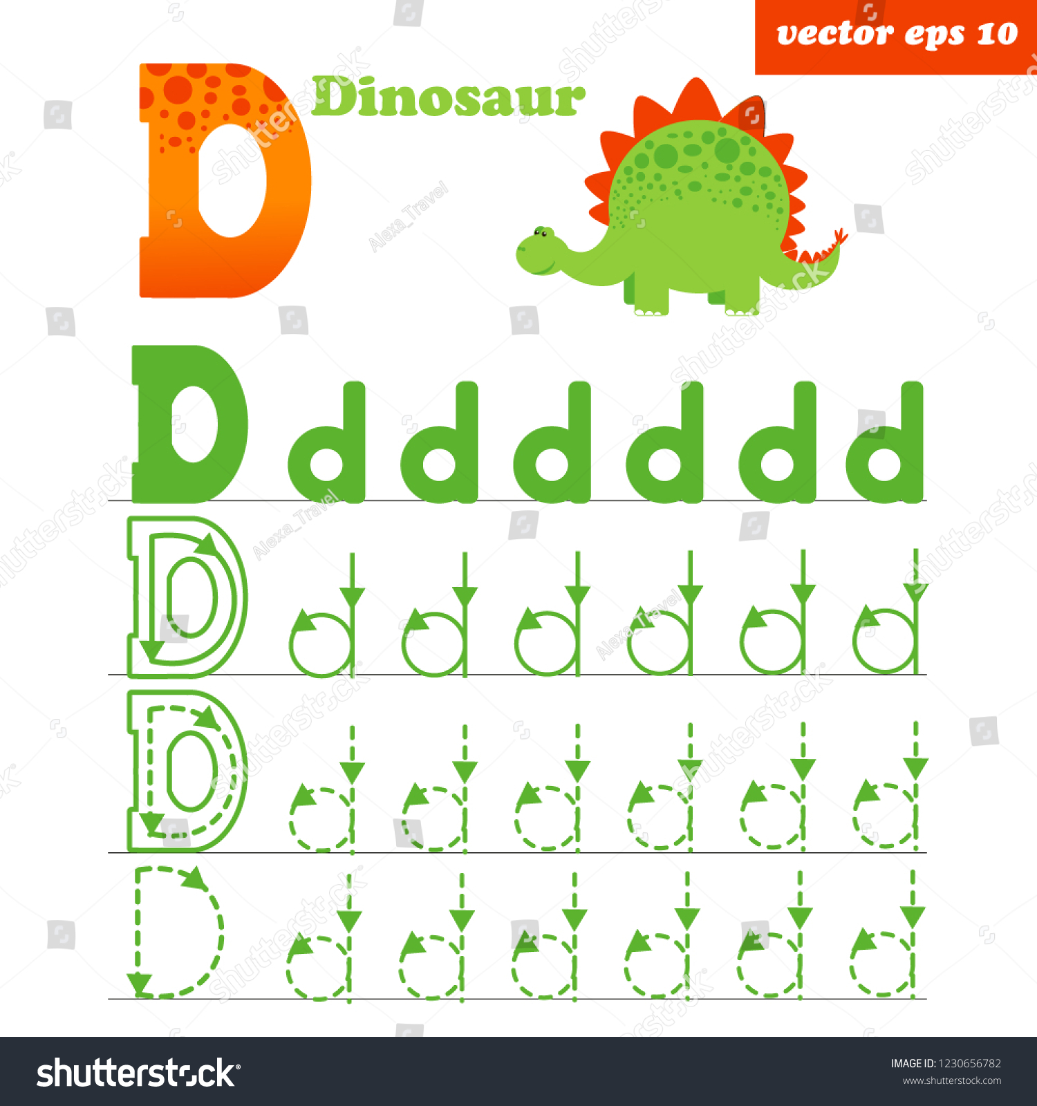 Alphabet Tracing Letter D Worksheet Preschool Arkivvektor