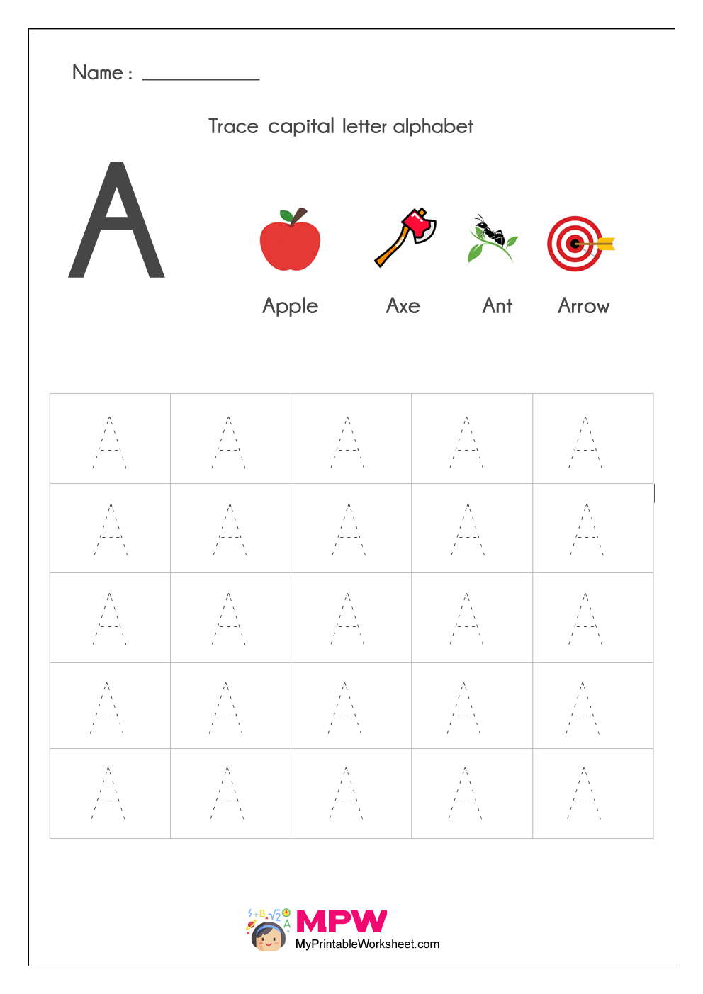 Alphabet Tracing Worksheets Printable English Capital Letter