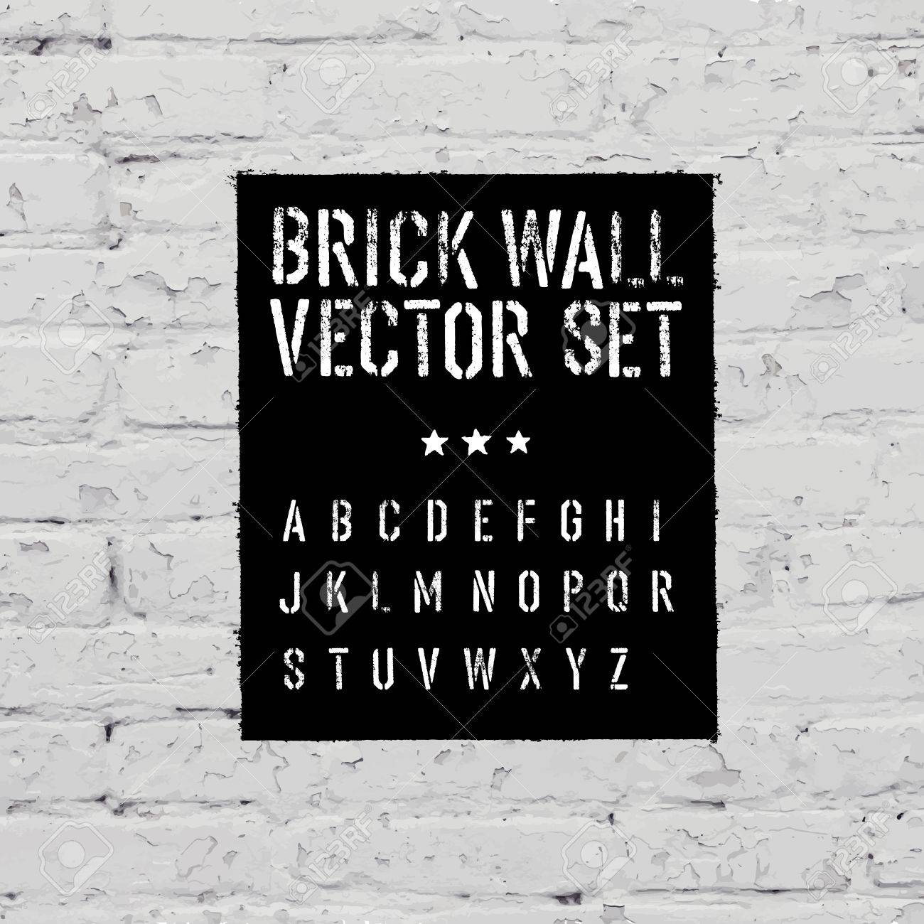 Brick Traced Texture, Stencil Alphabet And Grunge Rectangle