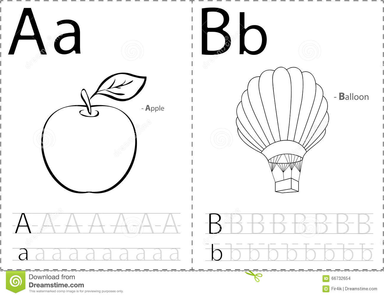 Cartoon Apple And Balloon. Alphabet Tracing Worksheet