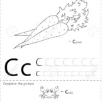 Cartoon Crab And Carrot. Alphabet Tracing Worksheet: Writing..