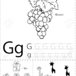 Cartoon Grapes, Gift And Giraffe. Alphabet Tracing Worksheet:..