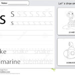 Cartoon Snake And Submarine. Alphabet Tracing Worksheet