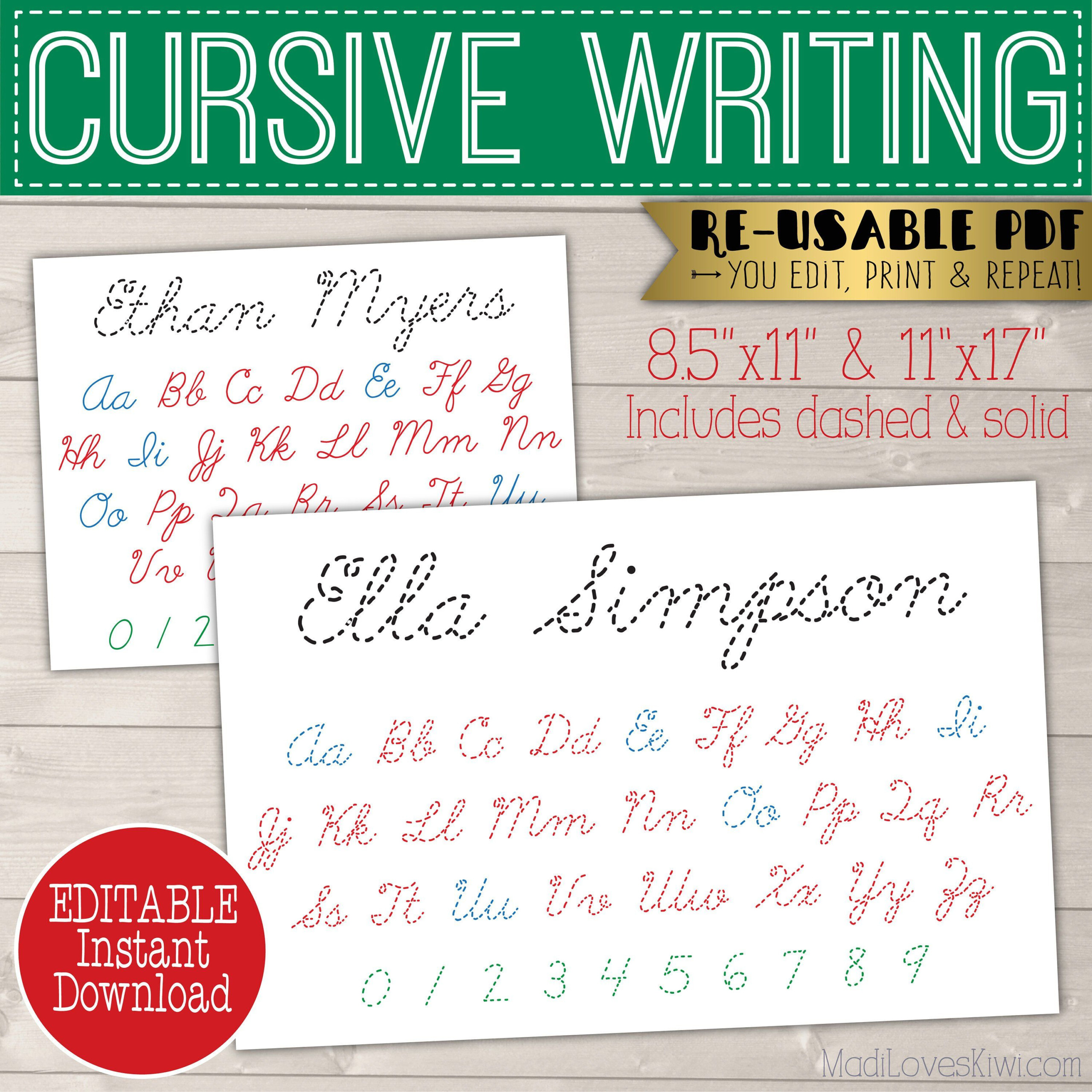 Cursive Name Writing Worksheet, Printable Handwriting