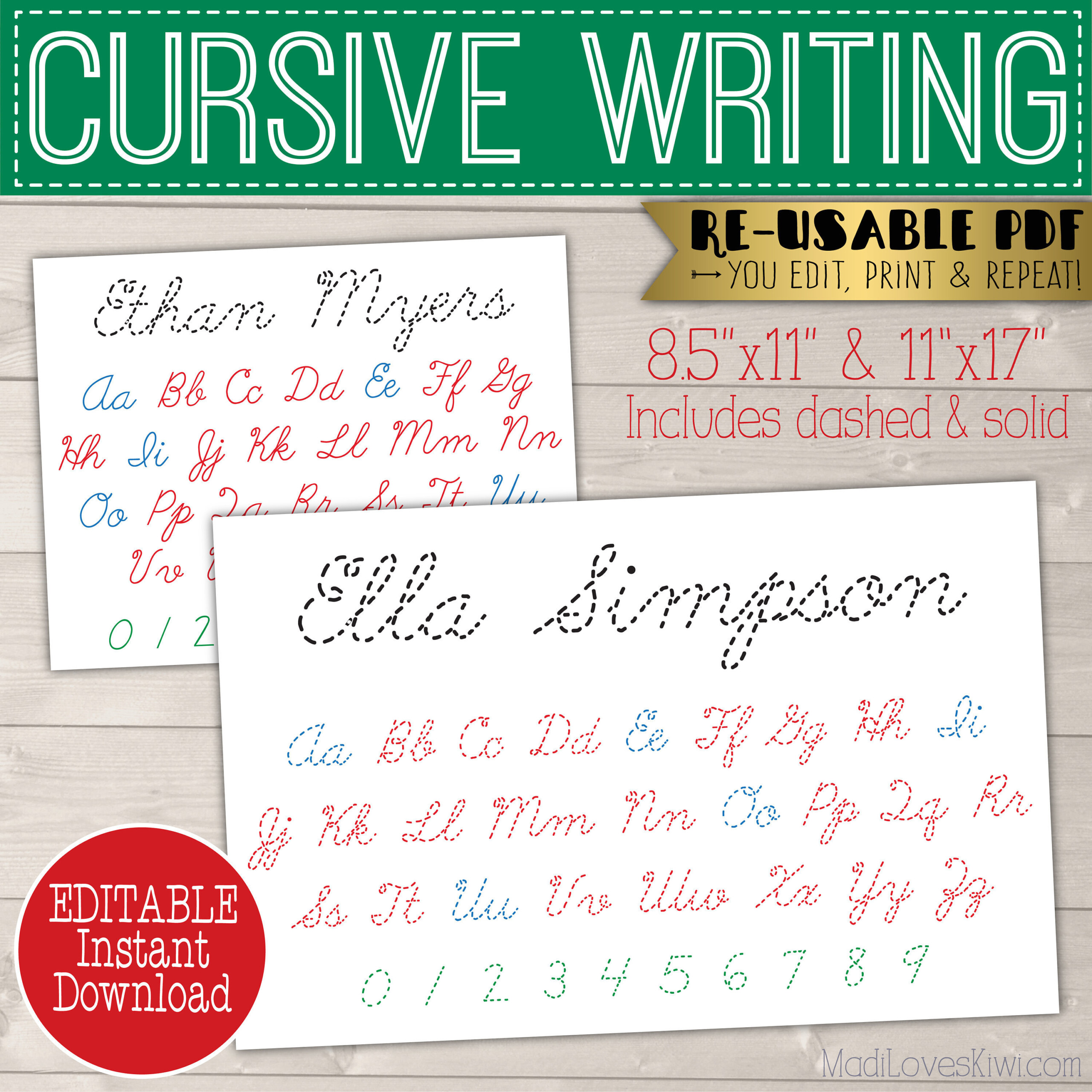 Cursive Name Writing Worksheet, Printable Handwriting Copywork, Script  Alphabet Tracing Activities Number Practice Mat Montessori Homeschool