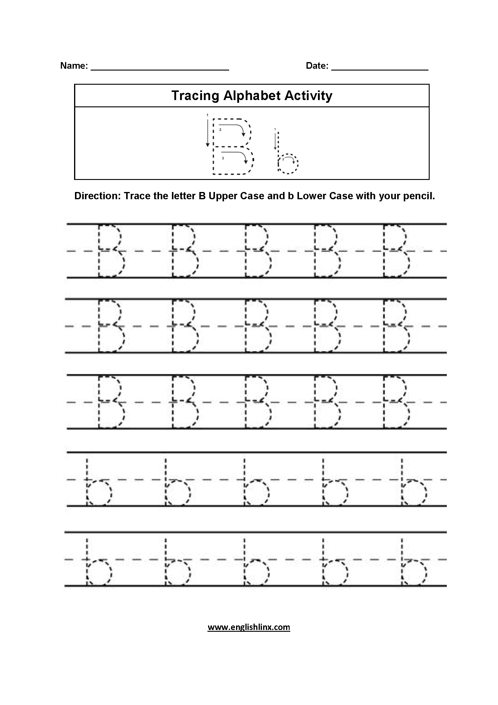 Cursive Writing Letter B Tracing Worksheet | Printable