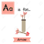 Cute Children Abc Alphabet A Letter Tracing Flashcard Of Arrow..