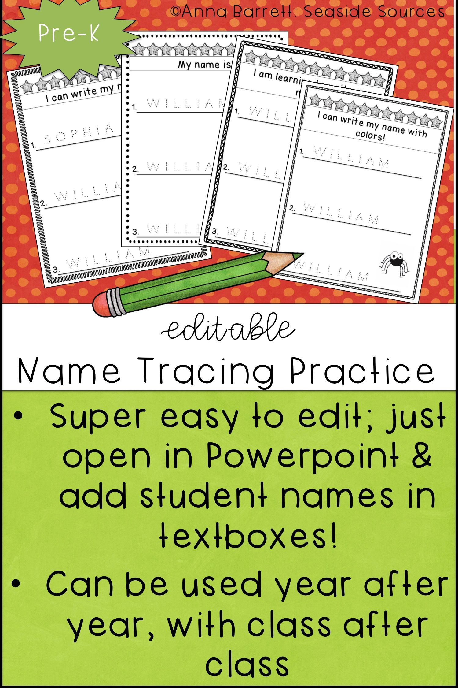 Editable Name Practice (With Images) | Name Writing Practice