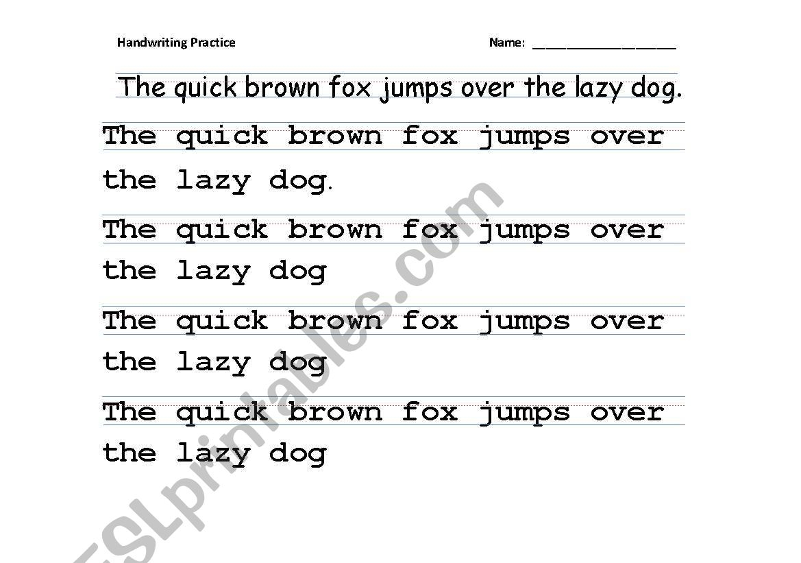 English Worksheets: Handwriting Practice (Tracing All