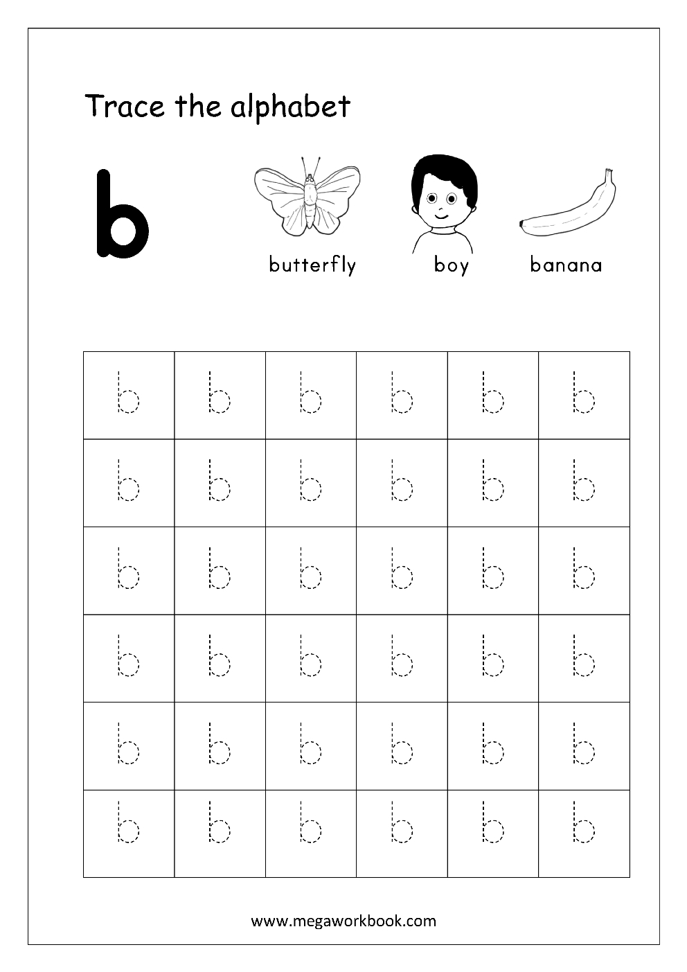 Free English Worksheets - Alphabet Tracing (Small Letters In