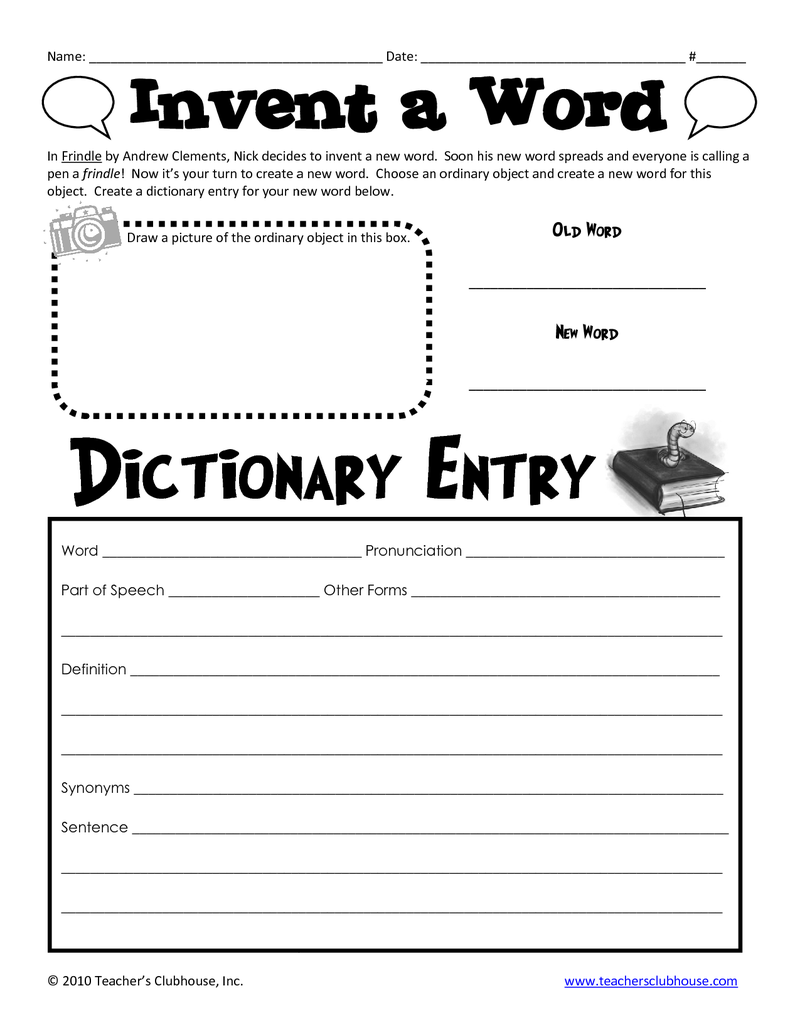 Free Printable - Frindle Invent A Word | Teaching Writing