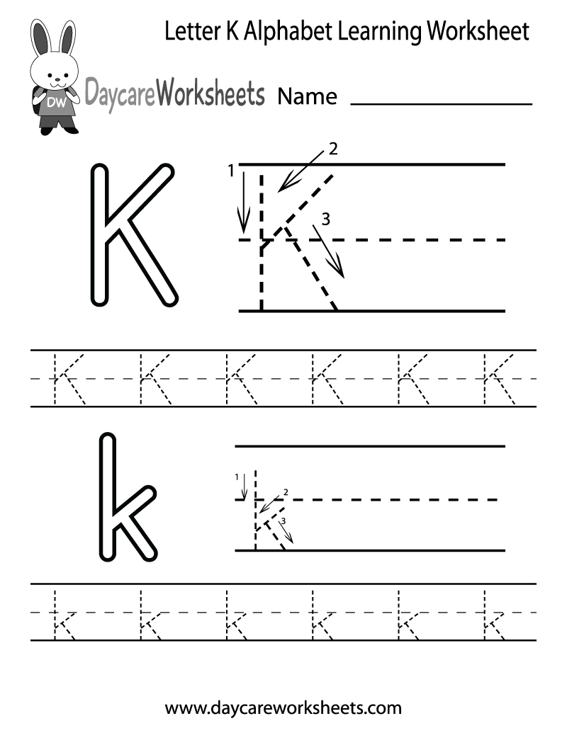 Free Printable Letter K Alphabet Learning Worksheet For