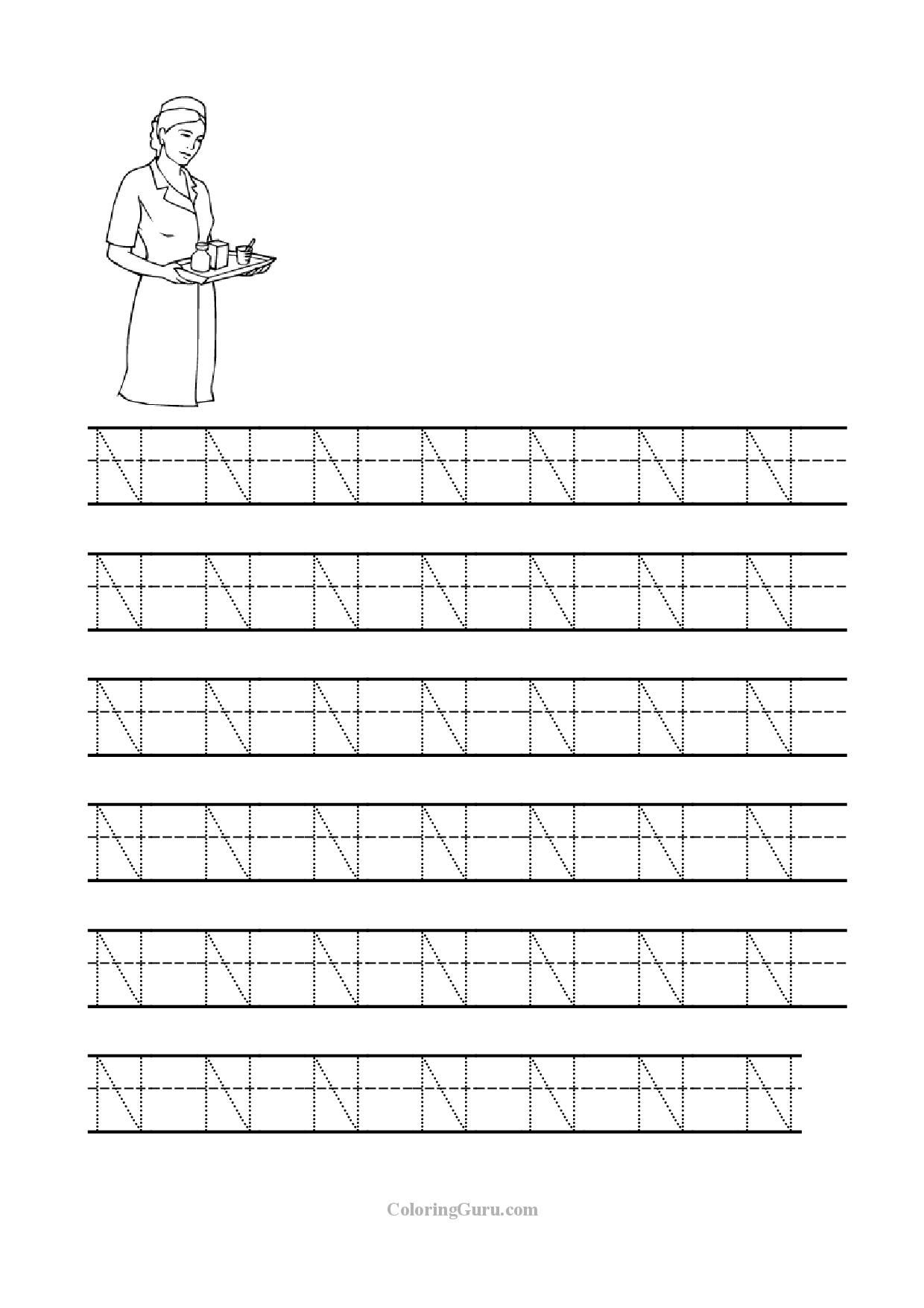 Free Printable Tracing Letter N Worksheets For Preschool