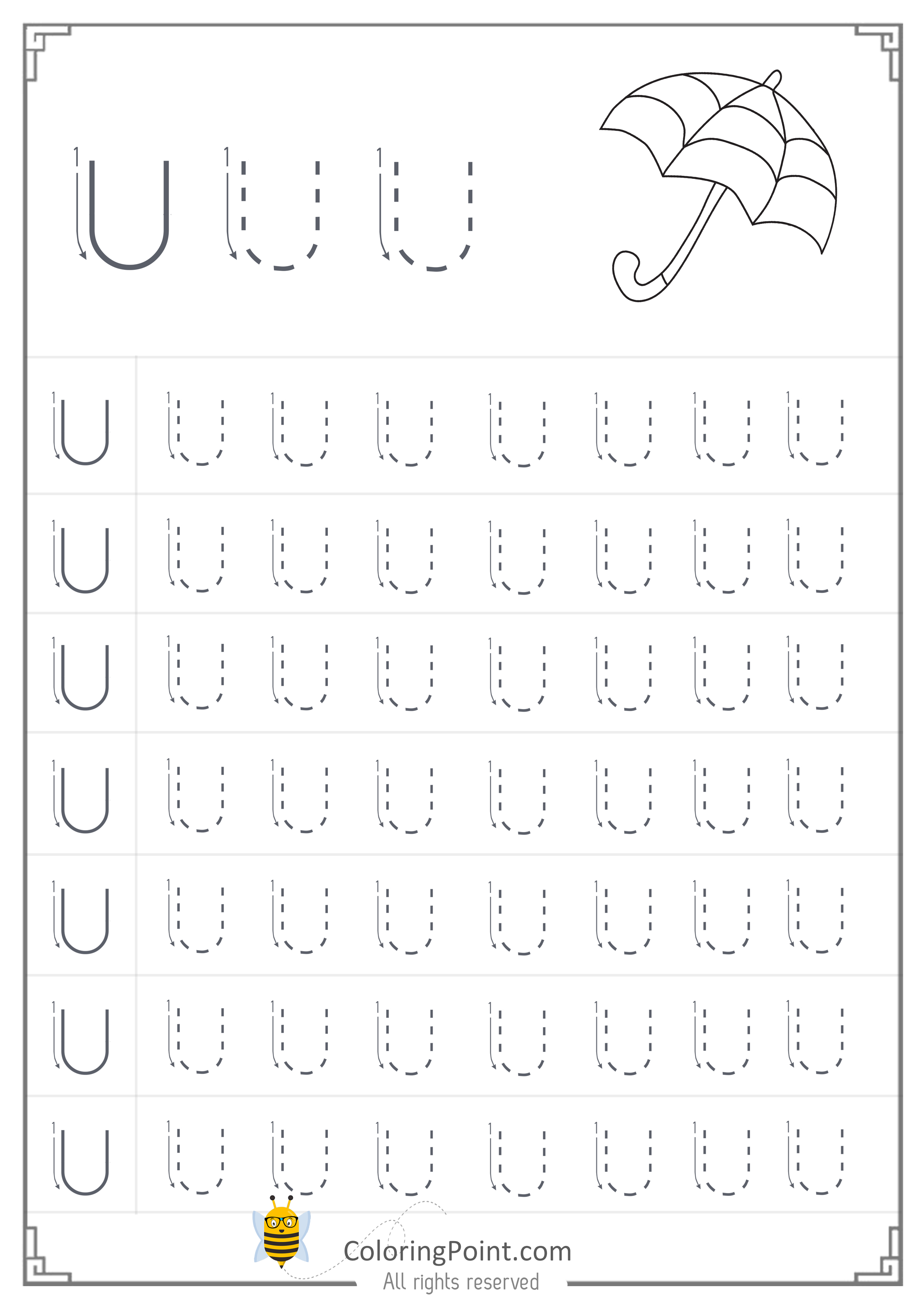 Free Printable Tracing Letter U Worksheets Preschool