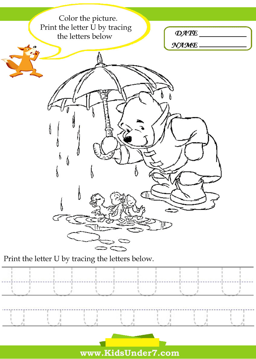 Kids Under 7: Alphabet Worksheets.trace And Print Letter U