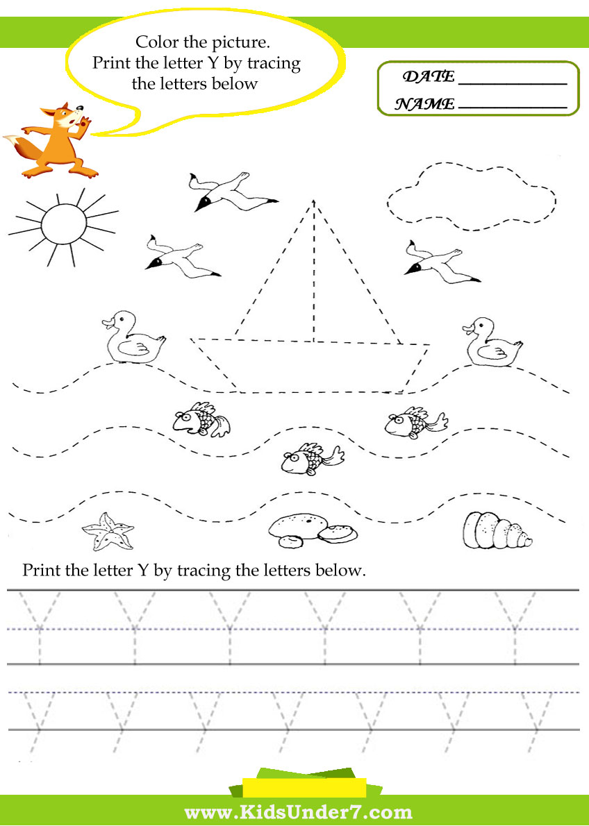Kids Under 7: Alphabet Worksheets. Trace And Print Letter Y