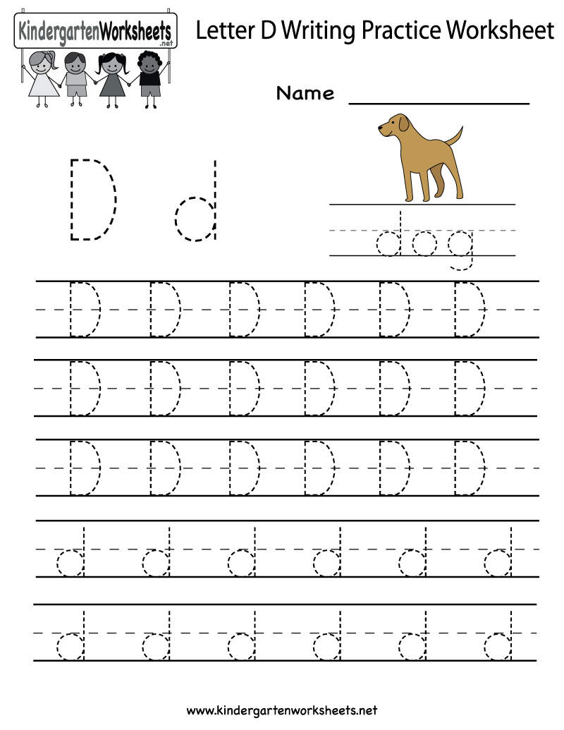 Kindergarten Letter D Writing Practice Worksheet Printable
