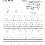 Kindergarten Letter V Writing Practice Worksheet Printable