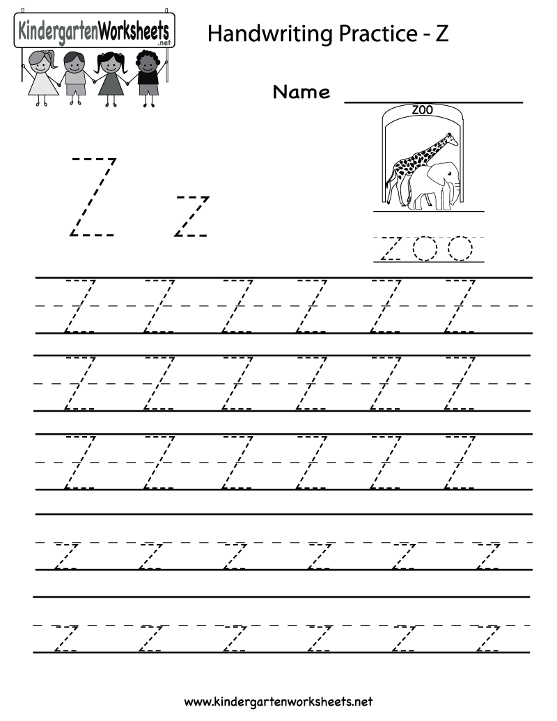 Kindergarten Letter Z Writing Practice Worksheet Printable