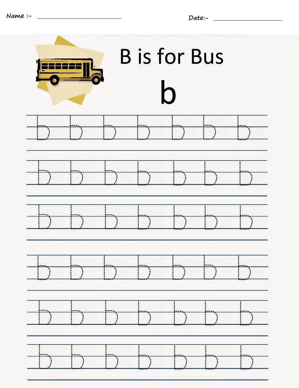 Kindergarten Worksheets: Alphabet Tracing Worksheets - B